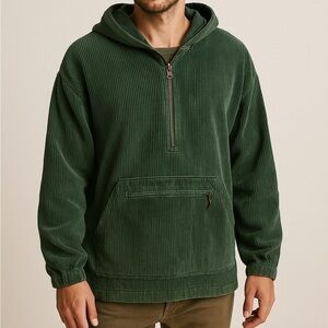 Vintage 90’s EXPRESS Corduroy Green 1/2 Zip Pullover Anorak Jacket Size Small